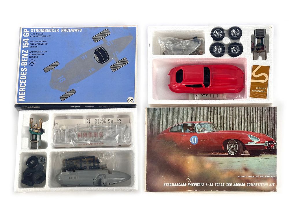 Lot 226: Mercedes and Jaguar XKE Strombecker 1/32 Scale Slot Cars