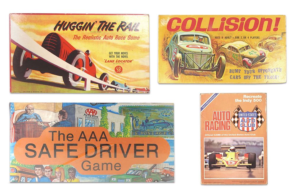 Lot 325D: Set of 4 Board Games Auto Racing Collision Huggin the Rail AAA Safe Driver
