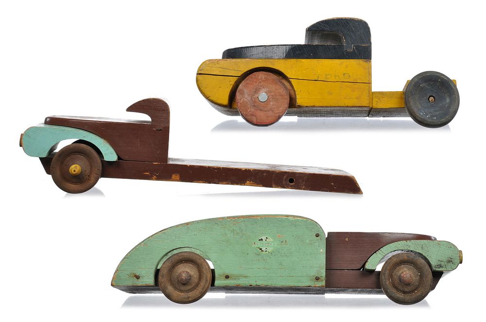 Lot 342D: Buddy L Wood Toys Wooden Victory Semi, Emergency Auto Wreck Tow Truck x 2