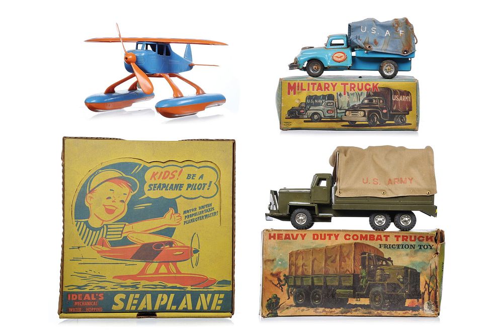 Lot 376B: 3 SSS Heavy Duty Combat Truck Boxed, Cragstan U.S.A.F Boxed, Ideal Seaplane Boxed