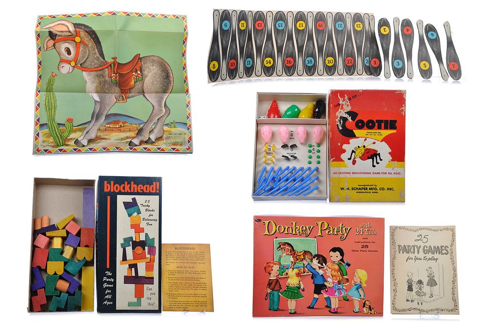 Lot 325G: 1940s/1950s Games Set Cootie, Blockhead, Donkey Party