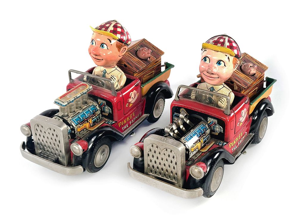 Lot 341D: Two Farmer and Pig Japanese Tin Race Car