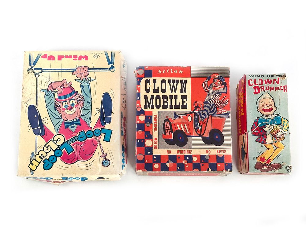 Lot 341Q: Three Clown Novelty Toys with Boxes