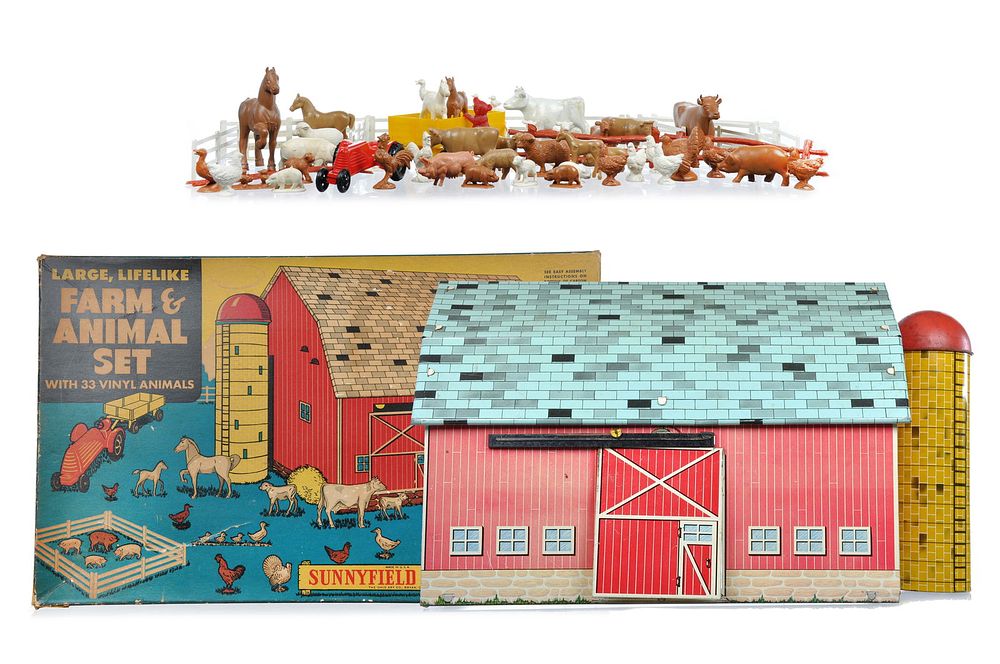 Lot 377B: Ohio Art No. 88 Sunnyfield Farms Vinyl Farm & Animal Set w/Box