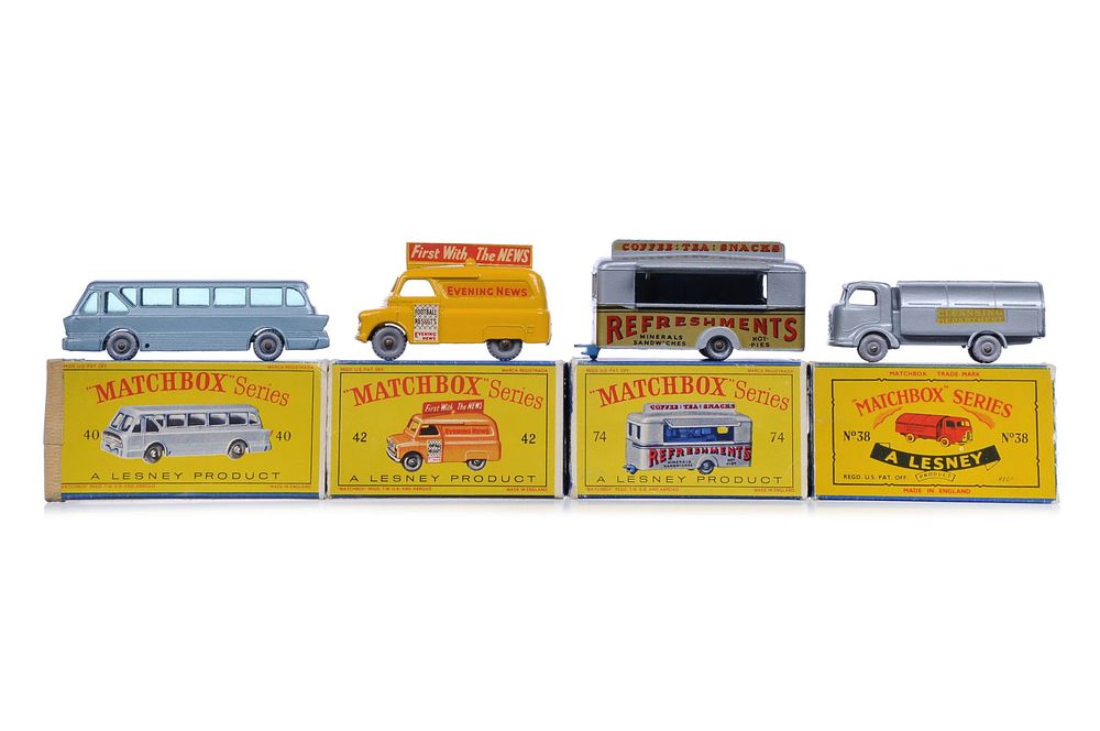 Lot 380K: 4 Matchbox Vehicles #38 Karrier/#40 Coach/#42 News/#74 Canteen