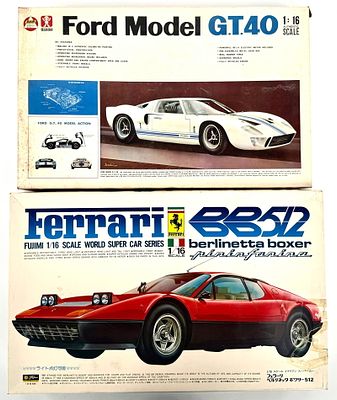 2 Model Car Kits Ferrari BB512, Ford GT40. Ferrari BB512 World Supercar series 1/16 scale, Ford 