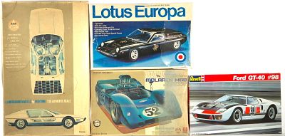4 Model Car Kits McLaren M6B/Lotus Europa/Ford GT-48 #98/Lamborghini Marzal. Bandai - McLaren 