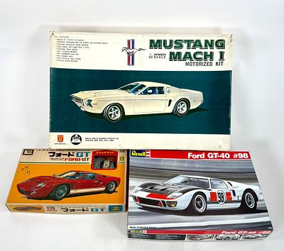 3 Model Car Kits Ford GT, Ford GT-40, Mustang Mach 1 MIB. LS - Ford GT 1/24 motorized MIB 