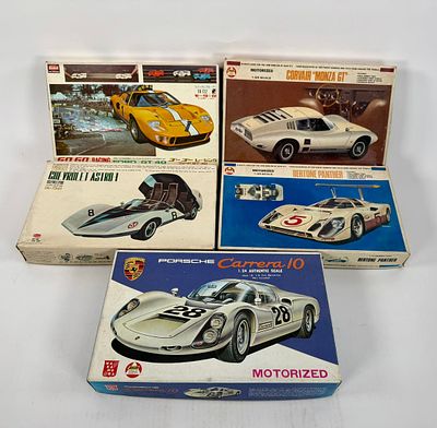 5 Model Car Kits Porsche, Ford, Bertone, Chevrolet, Corvair MIB. Eidai - Corvair "Monza" GT 1/25 