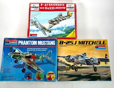 3 Model Plane Kits Phantom Mustang/B-25J Mitchell/P-47 Razorback. Phantom Mustang motorized 1/32 