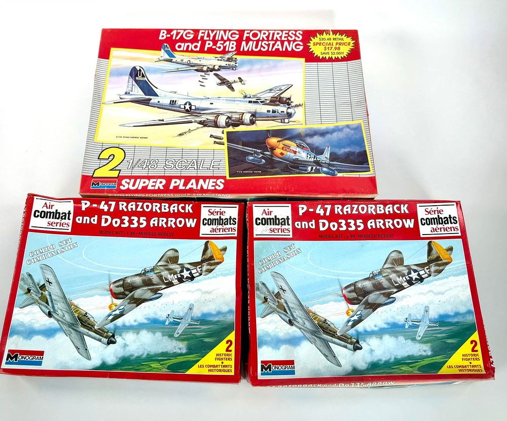 Lot 59: 5 Monogram Model Kits (2) P-47 Razorback/Do335 Arrow/B-17G Flying Fortress/P-51B Mustang