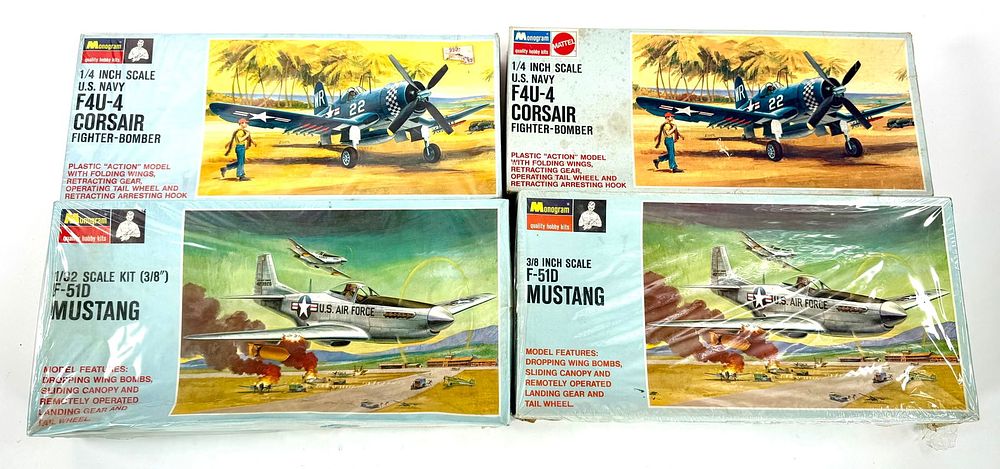 Lot 71: 4 Monogram Model Kits (2) F4U-4 Corsair Fighter Bomber 1/48/(2) F51D Mustang 1/32 Scale