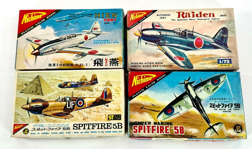 Lot 73: 4 Nichimo Model Kits Mitsubishi J2M3 Navy Interceptor/Ki-61-2/Supermarine Spitfire 5B/Spitfire 5B