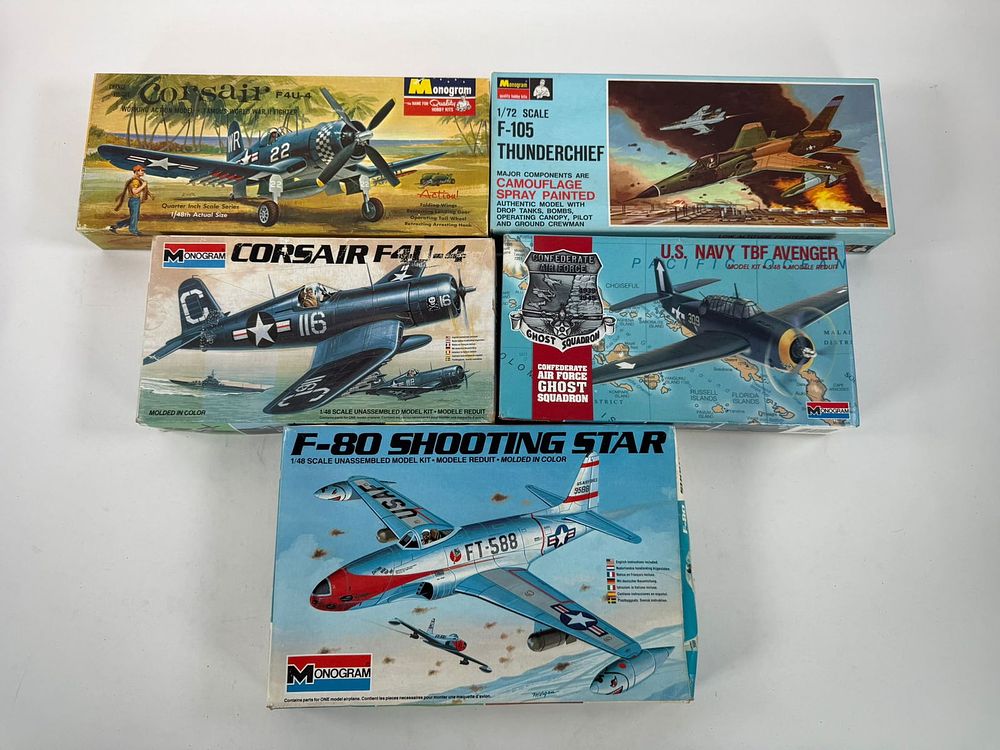 Lot 96: 5 Monogram Corsair F4U-4/US Navy TBF Avenger/F-105 Thunderchief/Corsair F4U-4/F-80 Shooting Star