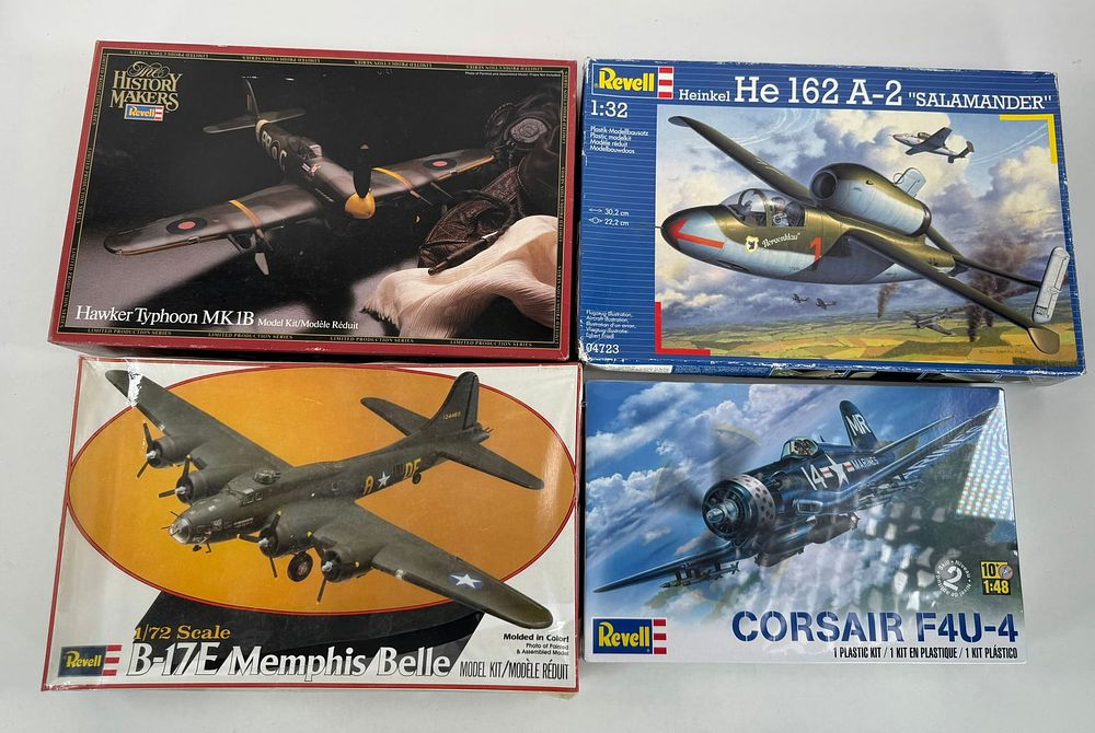Lot 98: 4 Revell Kits Corsair F4U-4/B-17E Memphis Belle/Hawker Typhoon MK1B/Heinkel He 162 A-2