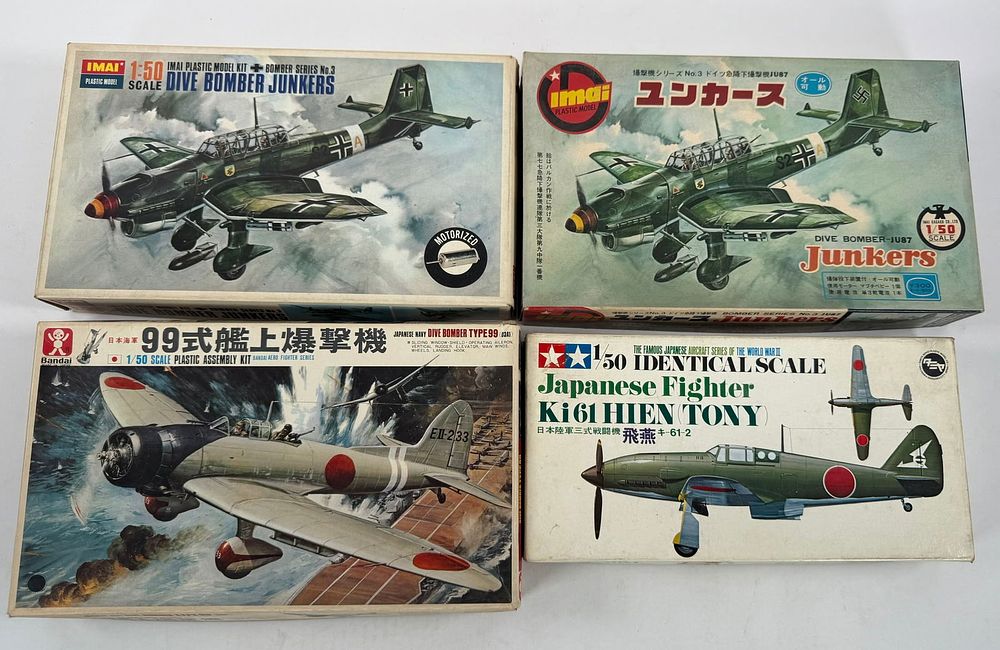 Lot 101: 4 Tamiya/IMAI/Bandai Kits Japanese Fighter Ki61/Dive Bomber Junkers & Ju87/Dive Bomber Type 99