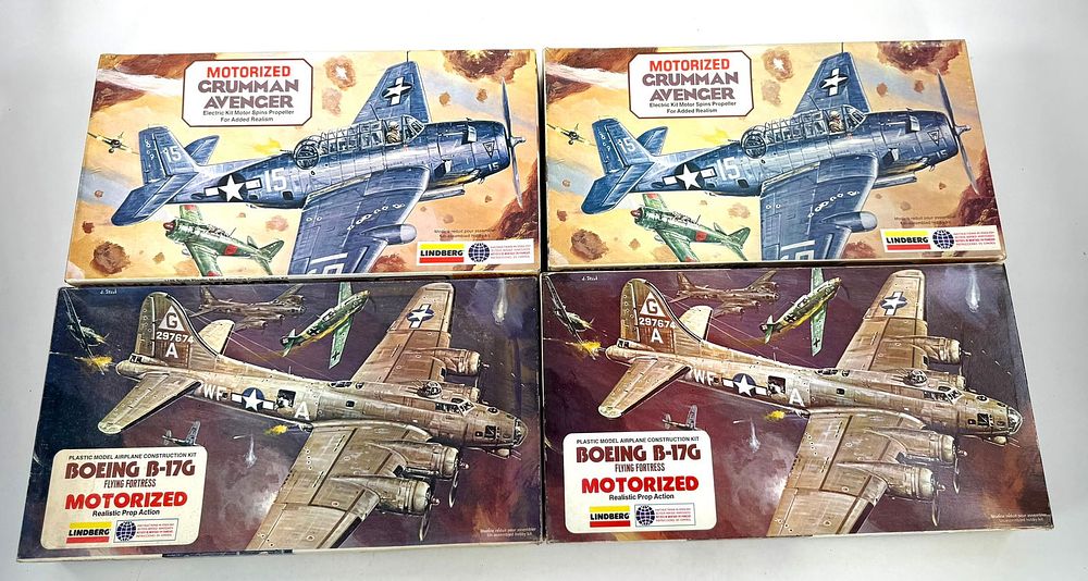 Lot 109: 4 Model Plane Kits (2) Grumman Avenger Motorized/(2) Boeing B-17G Motorized