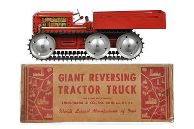 Marx Giant Reversing Tractor Truck Pressed Steel Windup Boxed. This is a Marx Giant Reversing 