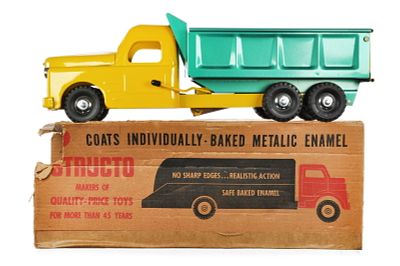 Structo No. 250 Hydraulic Dump Truck Yellow & Teal Boxed. This is a No. 250 Structo hydraulic 