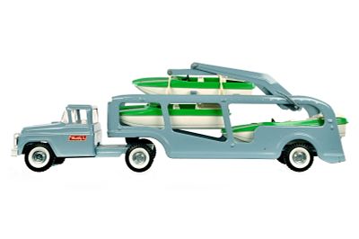 Buddy L Boat Carrier w/Boats Pressed Steel. This is a pressed steel Buddy L boat carrier with 