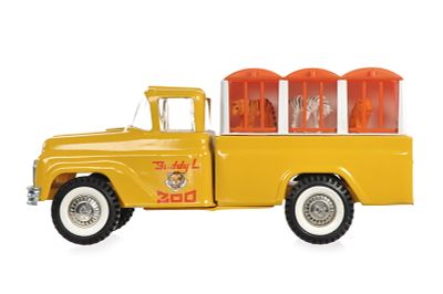 1960s Buddy L Traveling Zoo Truck w/All Animals. This is a pressed steel 1960s Buddy L traveling 