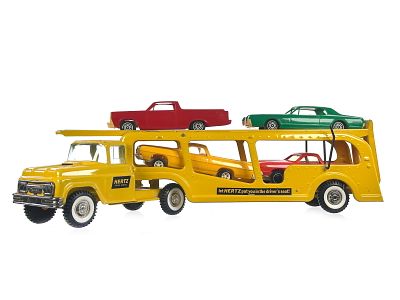 Buddy L Hertz Pressed Steel Self-Loading Car Hauler. This is a pressed steel Buddy L Hertz 