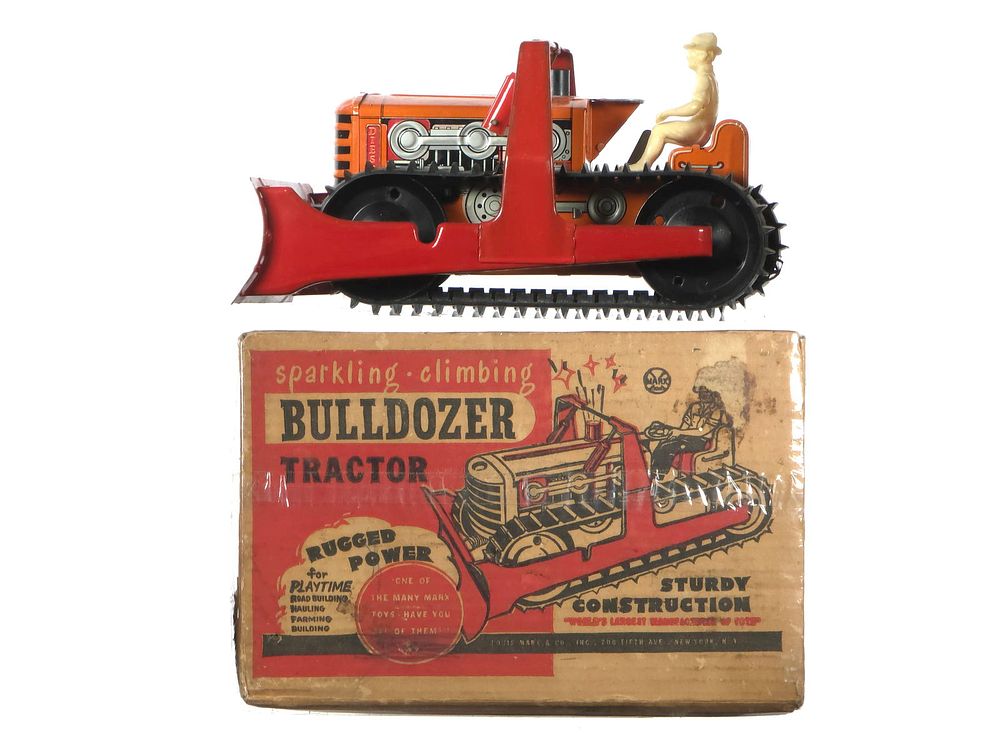 Lot 161: 1950s Marx Sparkling Climbing Bulldozer Tractor Boxed