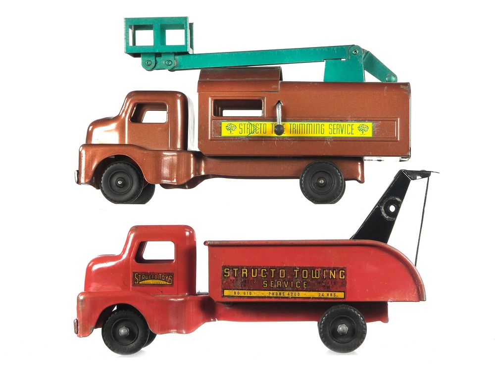 Lot 192: (2) Structo No. 910 Towing Service & Tree Trimming Service Trucks