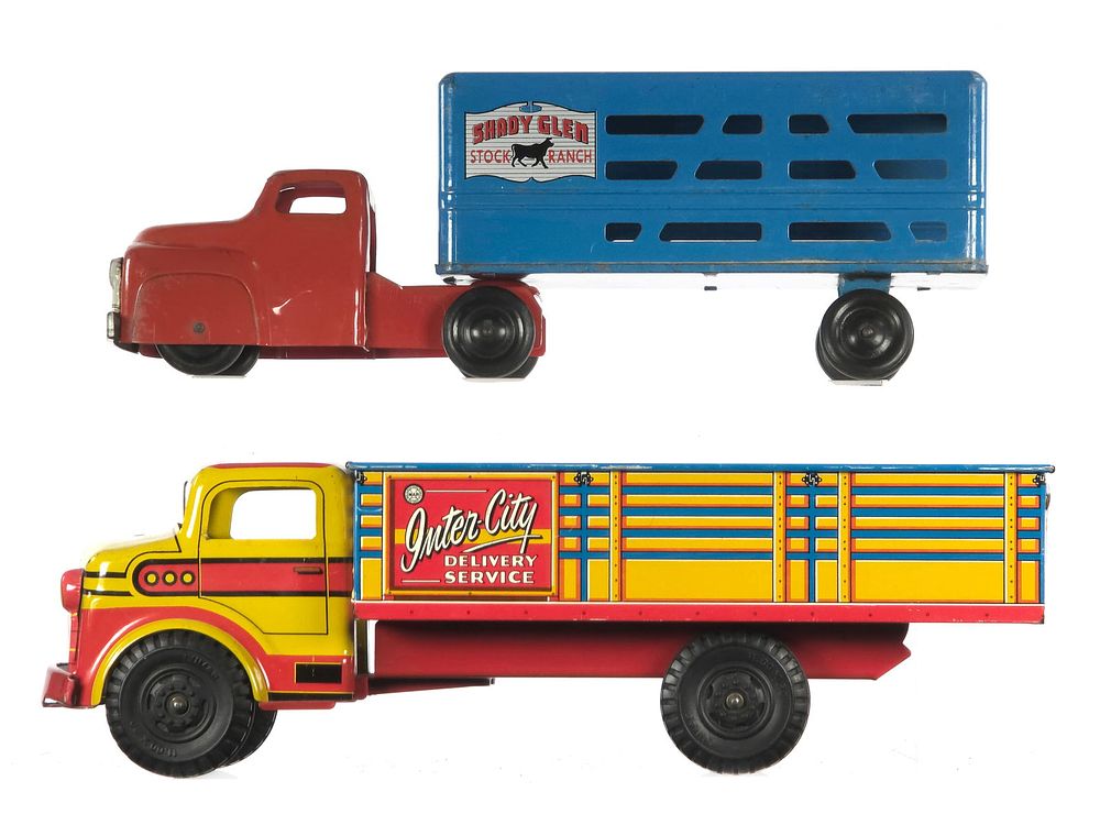 Lot 193: (2) Marx Inter-City Delivery Service & Wyandotte Shady Glen Cattle Trucks