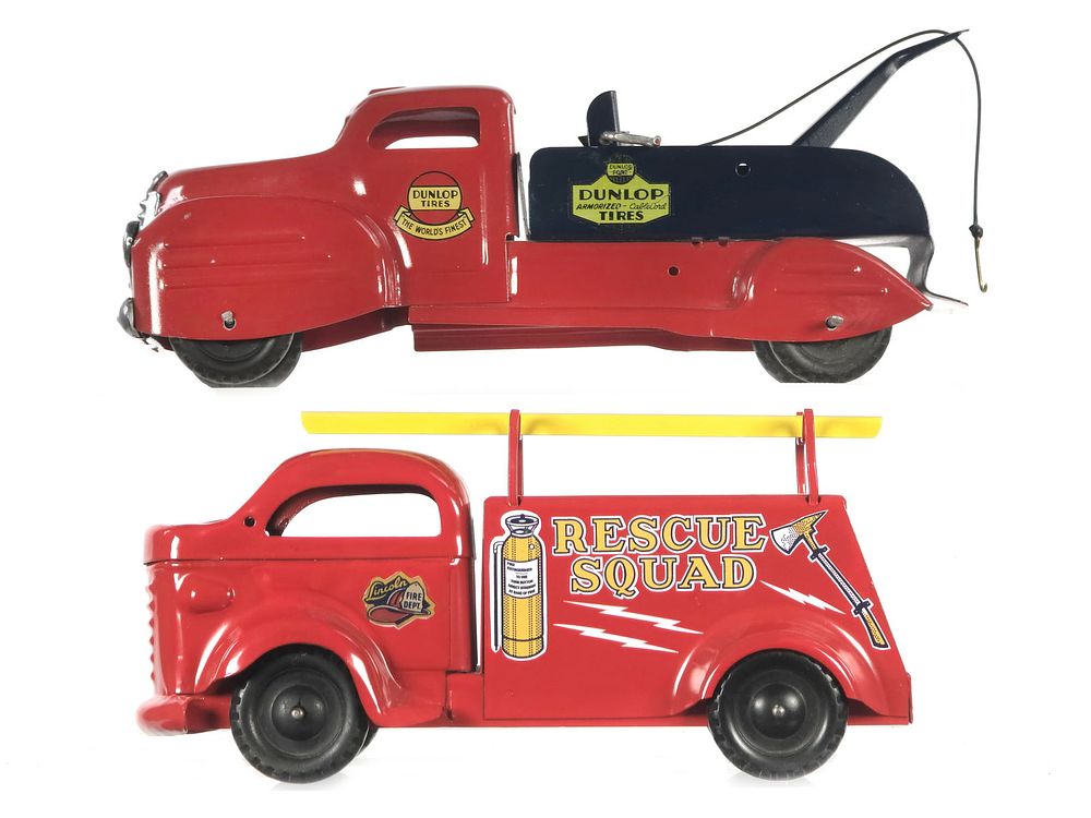 Lot 194: (2) Lincoln Rescue Squad Fire Truck and Dunlop Tires Wrecker