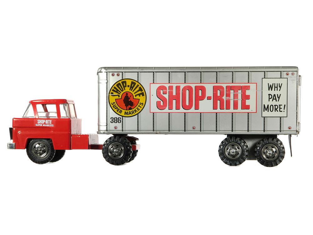 Lot 212: Marx Pressed Steel Shop Rite Semi Truck and Trailer