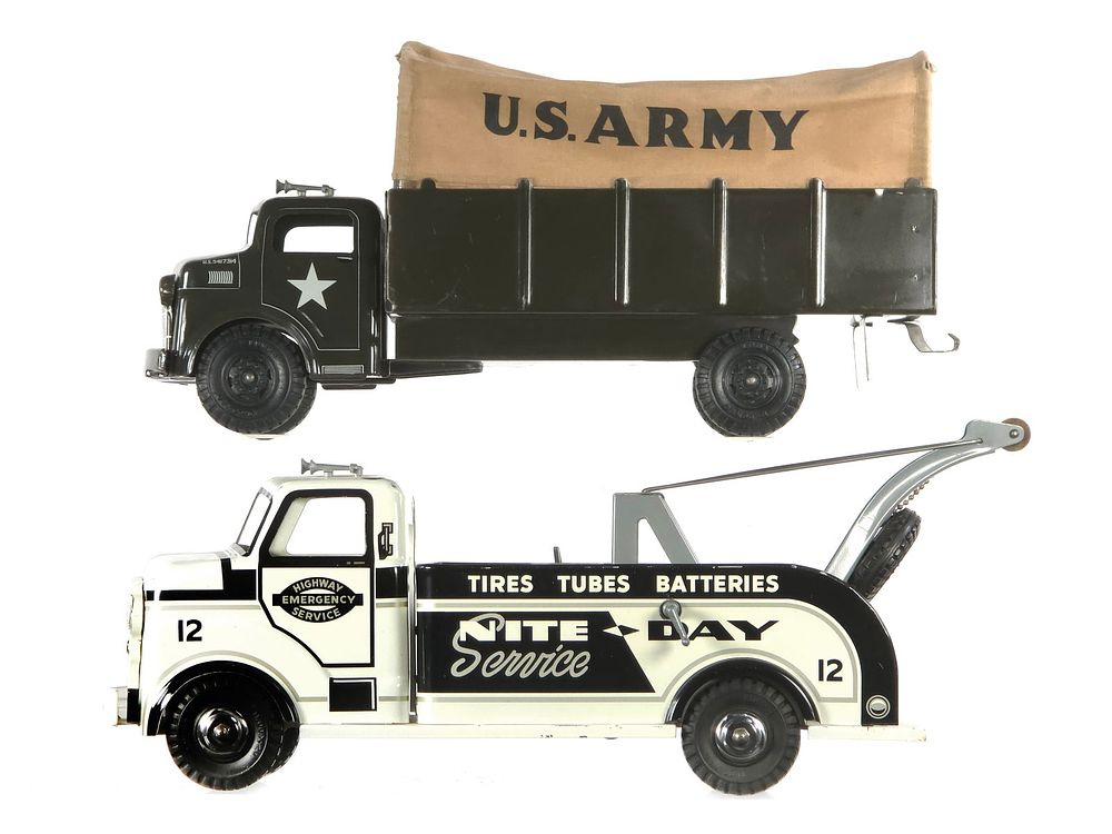 Lot 245: Marx Lumar Hiway Emergency Truck & Army Carrier Truck
