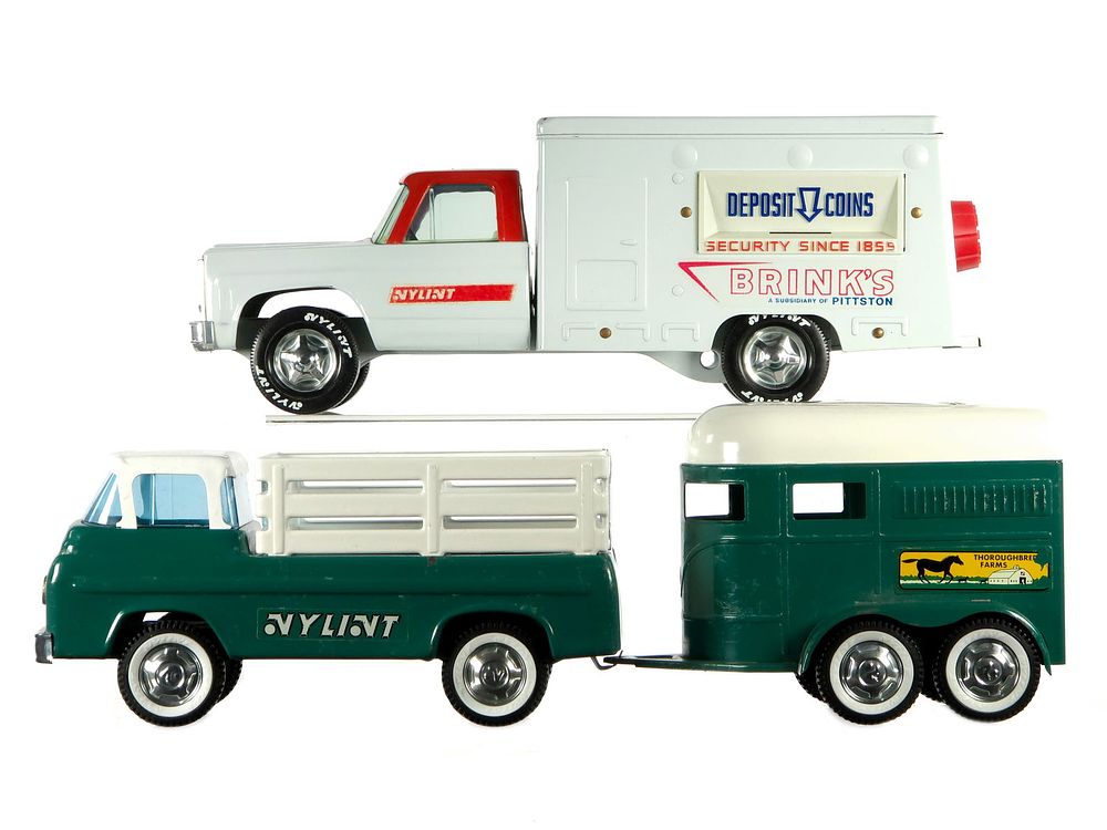 Lot 284: (2) Nylint Stake Truck w/Horse Trailer & Brinks Armored Truck Bank