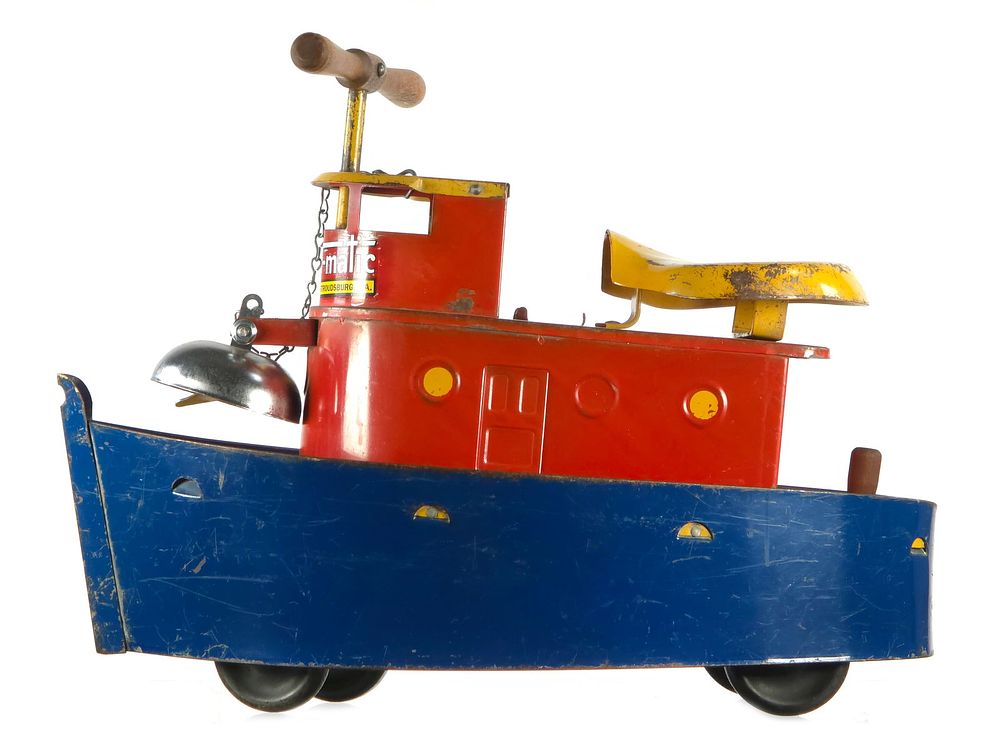 Lot 315: Tru-Matic Pressed Steel Ride-On Tug Boat w/Bell