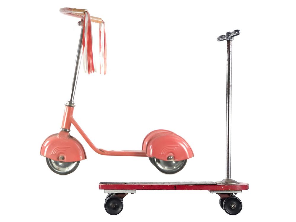 Lot 321: (2) Vintage Red Push Scooters