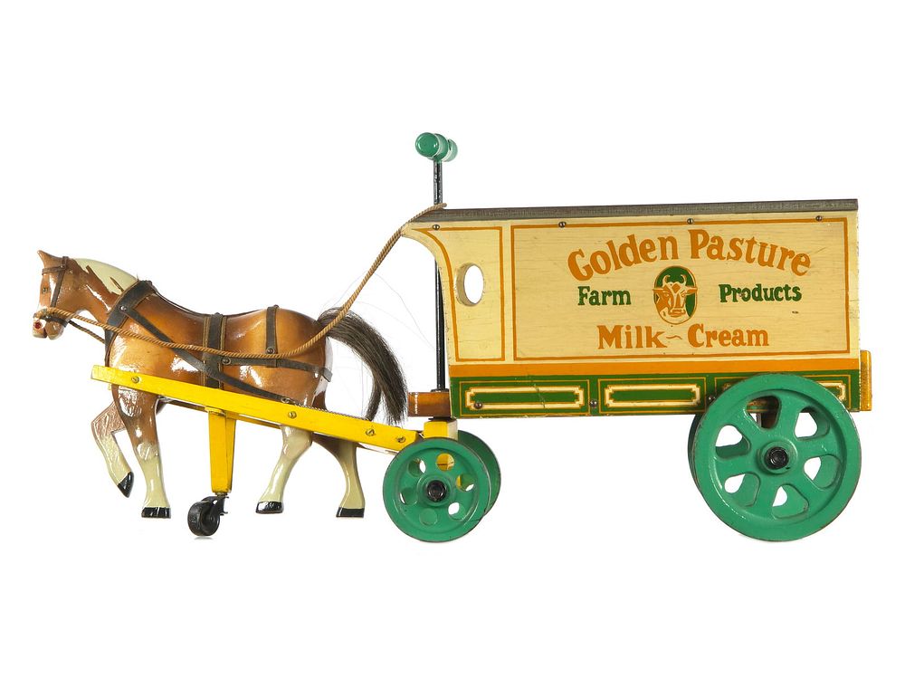 Lot 254B: Jacrim Mfg. Ride Em' Golden Pasture Milk~Cream Horse Wagon