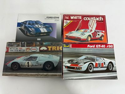 (4) Model Kit Cars (3) Fords/Lamborghini. Fujimi Ford GT40 Mark II 1/24/Revell Ford GT40 