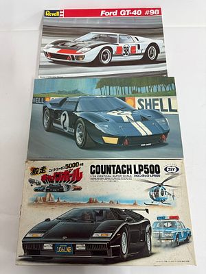 (3) Model Kit Cars 2 Fords and a Lamborghini. Revell Ford GT40 1/24/LS Lamborghini Countach 1/24 