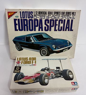 (2) Model Kit Cars Lotus/Honda. Nichimo Lotus Europa 1/12 Special Motorized, it is started 
