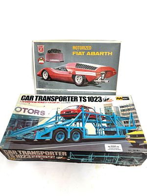 (2) Model Kit Cars Car Transporter/Fiat. Mitsuwa Car Transporter TS 1023 1/24/Nakamura Fiat 
