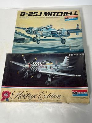 (2) Model Plane Kit P-51 Mustang/B-25J Mitchell. Monogram B-25J Mitchell 1/48/Monogram P-51 
