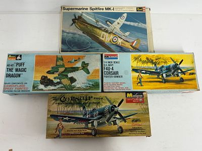 (4) Model Plane Kits Spitfire/(2) Corsair/AC-47. Revell Supermarine Spitfire MKI 1/32/(2) 