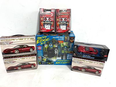 (6) R/C Cars Corvette/Mercedes/Chrysler Crossfire. (3) Radio Shack Corvette, MIB; Braha-Mercedes 