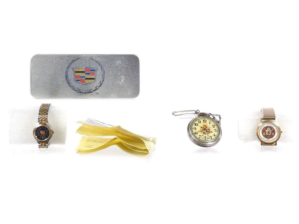 Lot 371: (3) Cadillac Logo Watches Wrist and Pocket