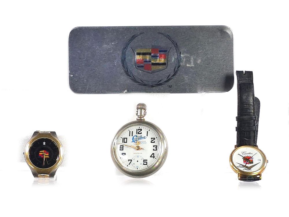 Lot 372: (3) Cadillac Logo Watches Wrist and Pocket