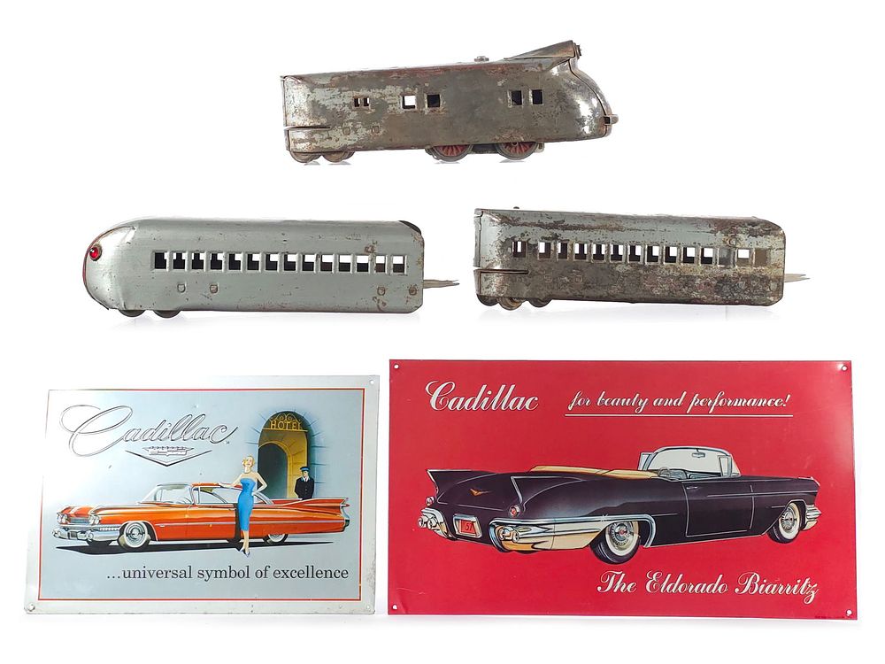 Lot 378: Detroit Book Cadillac Hotel Sign, Caddy Sign, & Train