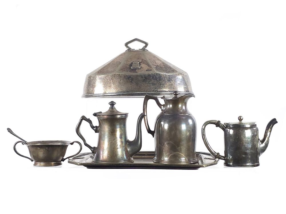 Lot 379: Detroit Book Cadillac Hotel 7 pc. Tea Set by Stanley