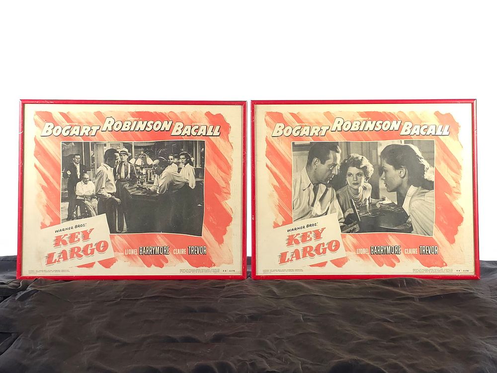Lot 380: (2) Warner Bros. Key Largo Lobby Cards Framed Bacall Bogart