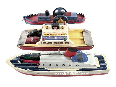 (3) Keystone Wooden Boats Ferry/Radar/Paddle Wheeler. A lot of 3 wooden toys by Keystone 