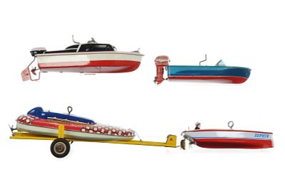 (4) Tin Litho Windup Speed Boats Ohio Art/Haji/Schylling. This is a lot of four tin litho windup 